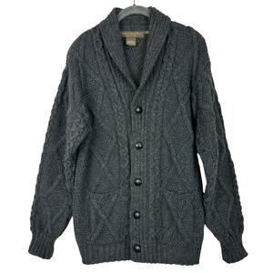 Inis Crafts Cardigan Men Small Gray Chunky Cable Knit Grandpa Fisherman Vintage